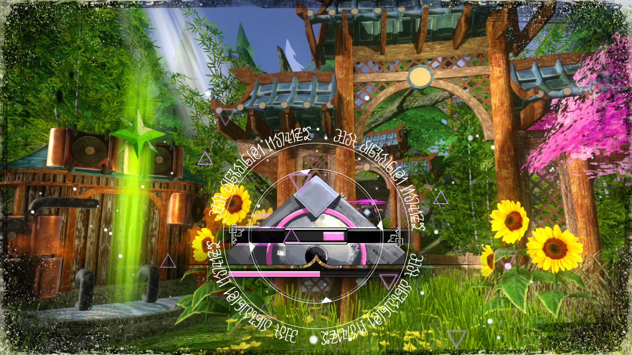 Screenshot of the bug-clearing minigame in Jade Spring - a tracker following a horizontal nodule with Asuran runes surrounding it.