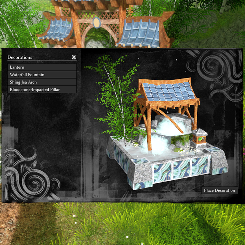 The decoration pane for Seitung Spring Clean, showing a placeable fountain which you can preview.