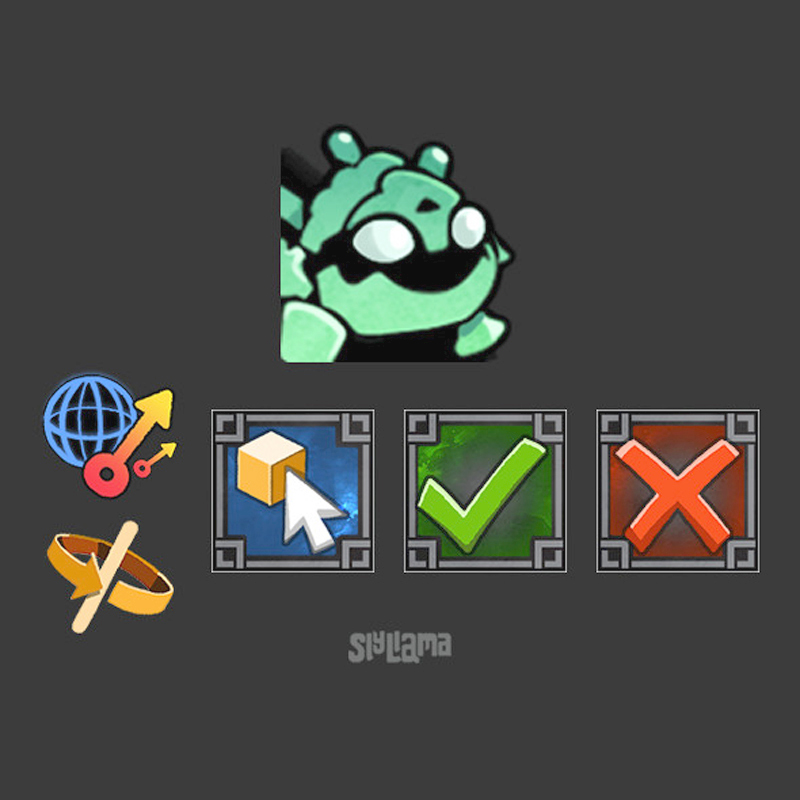 Various little icons for Seitung Spring Clean, including the jade bot main icon as well as transformation tool icons, etc.