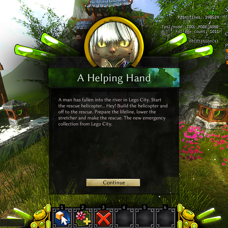 The story panel for Seitung Spring Clean, with some placeholder text and art (my GW2 asura, Slyghtly Eepy).