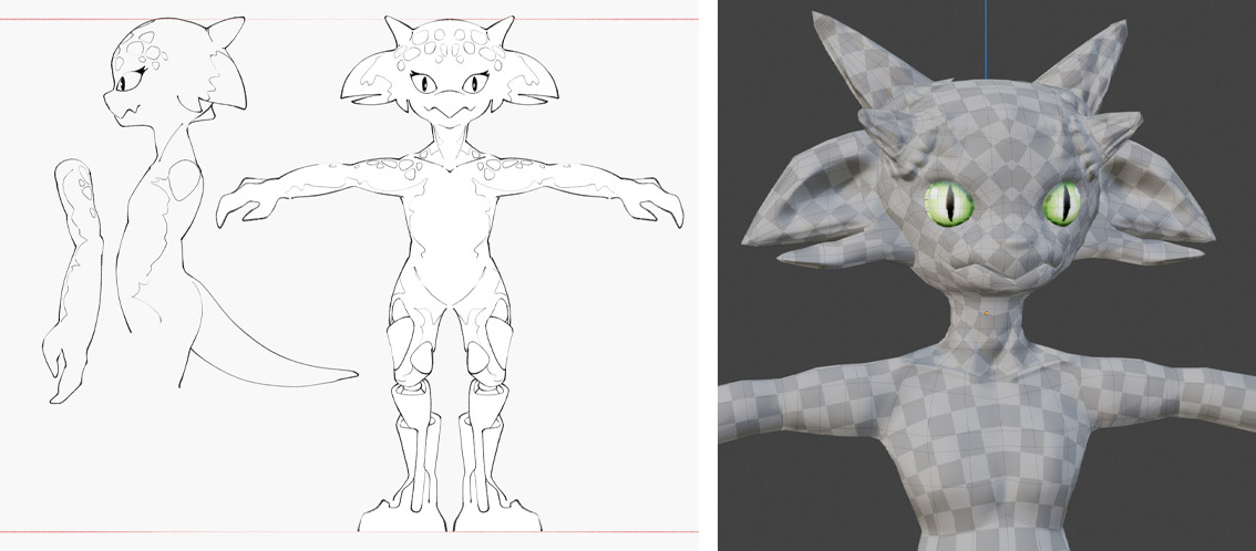 A screenshot of my efforts in designing and modelling an organic kobold creature.